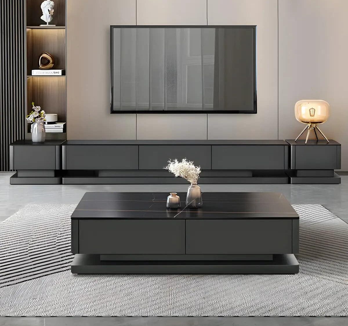 black-stone-rectangle-enclosed-storage-drawers-tv-stand-1 Black Stone Rectangle Enclosed Storage Drawers Tv Stand 1