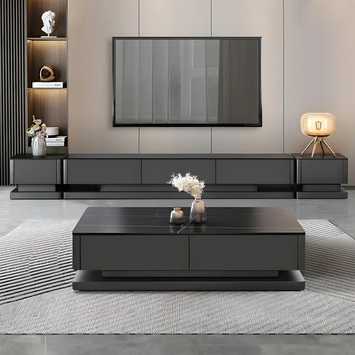 black-stone-rectangle-enclosed-storage-drawers-tv-stand-1 Black Stone Rectangle Enclosed Storage Drawers Tv Stand 1
