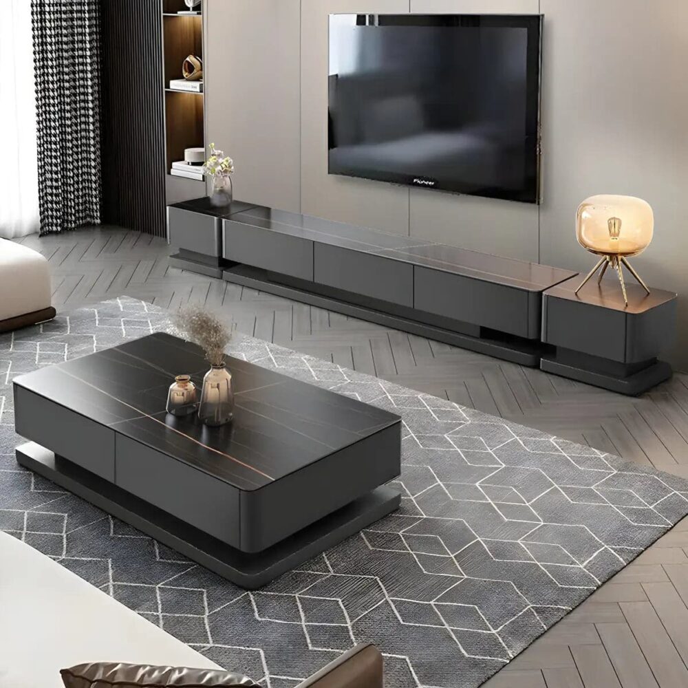 black-stone-rectangle-enclosed-storage-drawers-tv-stand-2 Black Stone Rectangle Enclosed Storage Drawers Tv Stand 2