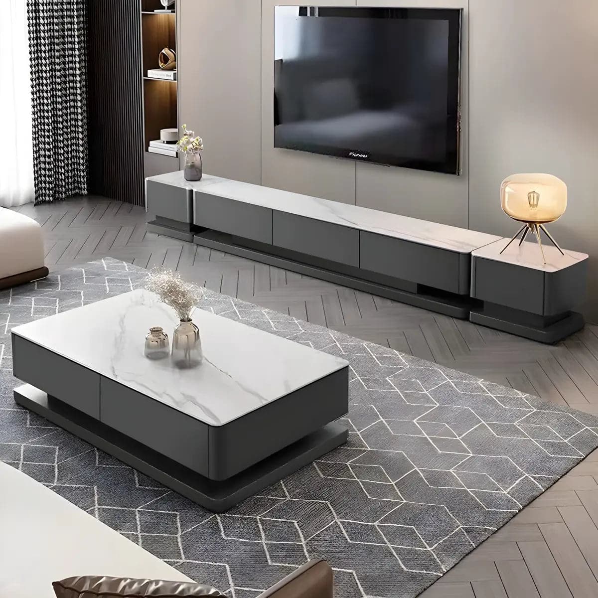 black-stone-rectangle-enclosed-storage-drawers-tv-stand-8 Black Stone Rectangle Enclosed Storage Drawers Tv Stand 8