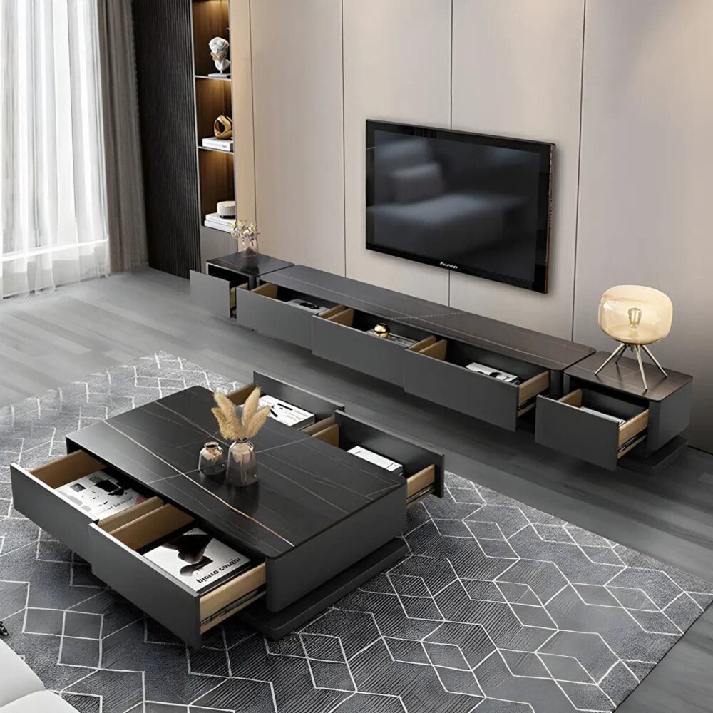 black-stone-rectangle-enclosed-storage-drawers-tv-stand-9 Black Stone Rectangle Enclosed Storage Drawers Tv Stand 9
