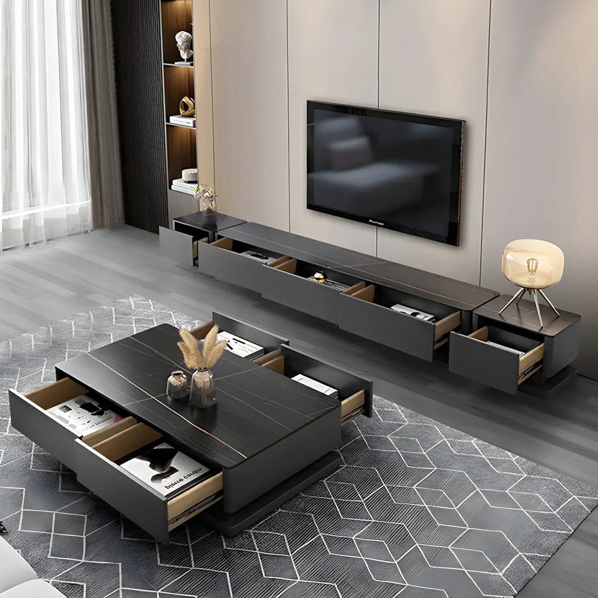 black-stone-rectangle-enclosed-storage-drawers-tv-stand-9 Black Stone Rectangle Enclosed Storage Drawers Tv Stand 9