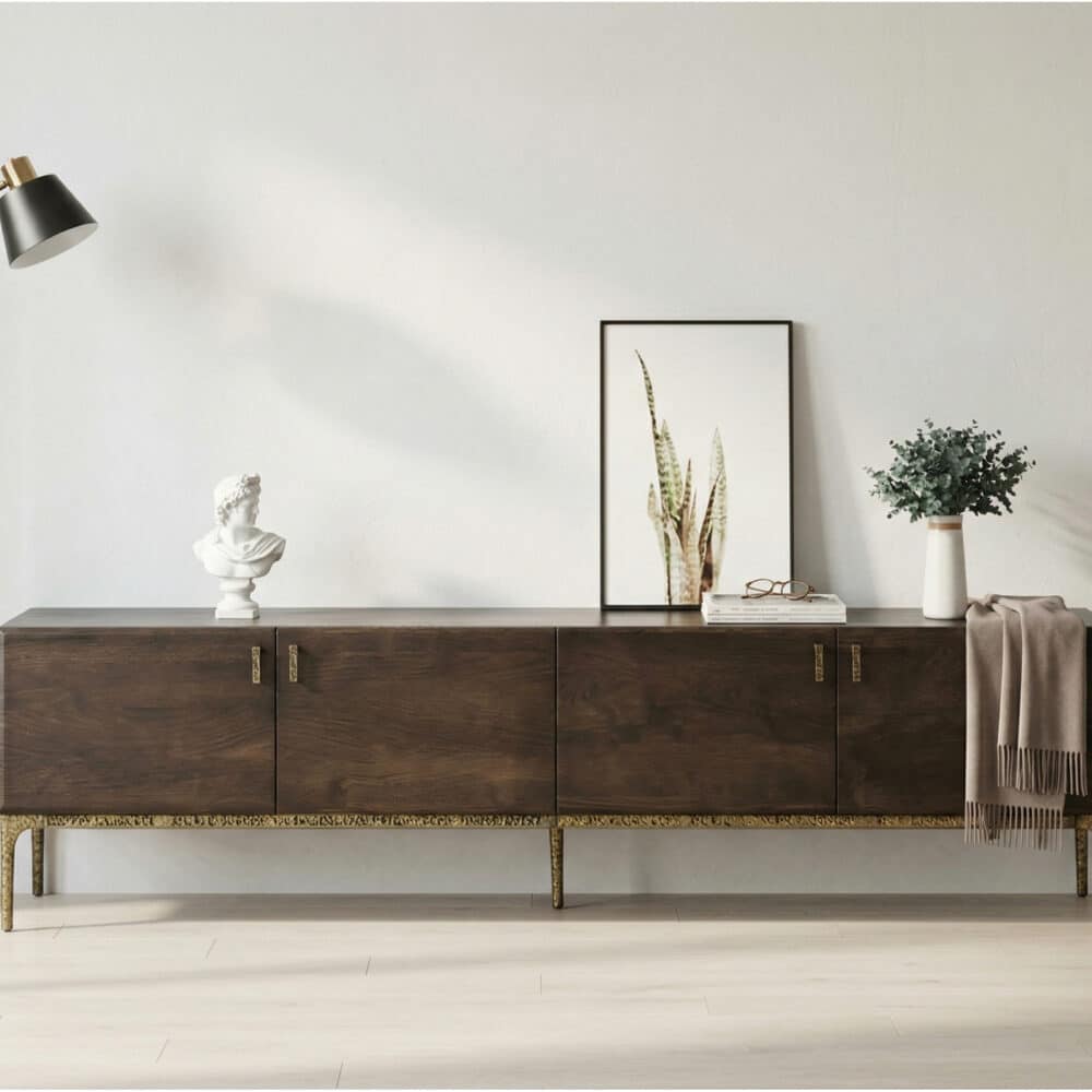 Brown Long Espresso Wood Tone Oak Cabinet TV Stand - scene - 相册图 #3 Brown Long Espresso Wood Tone Oak Cabinet TV Stand 相册图 #3 scene