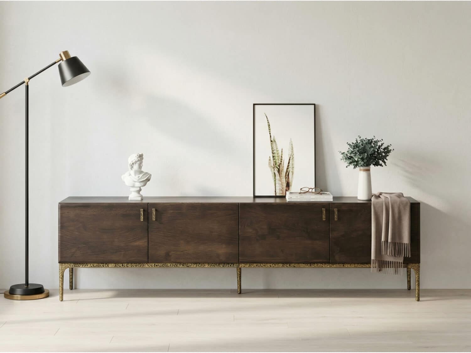 Brown Long Espresso Wood Tone Oak Cabinet TV Stand 相册图 #3 scene