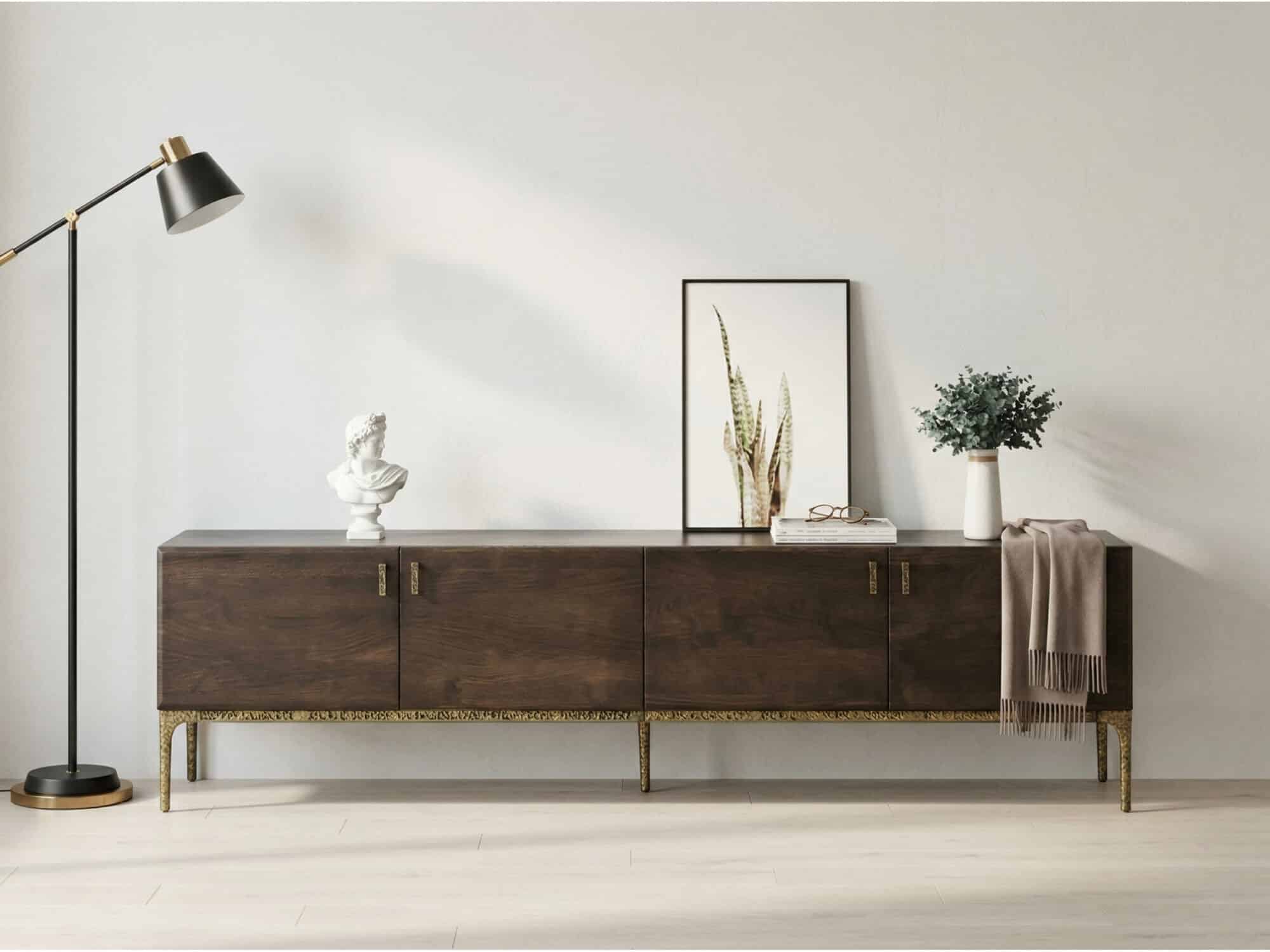 Brown Long Espresso Wood Tone Oak Cabinet TV Stand - scene - 相册图 #3 Brown Long Espresso Wood Tone Oak Cabinet TV Stand 相册图 #3 scene