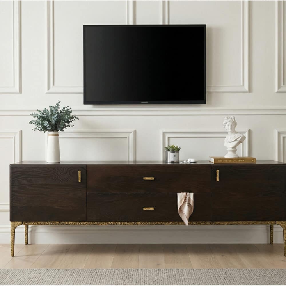 Brown Long Espresso Wood Tone Oak Cabinet TV Stand - scene - 相册图 #4 Brown Long Espresso Wood Tone Oak Cabinet TV Stand 相册图 #4 scene