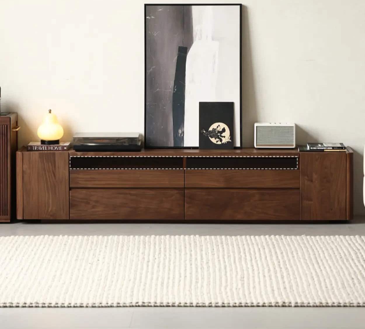 brown-walnut-wood-cabinet-drawers-shelf-long-tv-stand-1 Brown Walnut Wood Cabinet Drawers Shelf Long Tv Stand 1