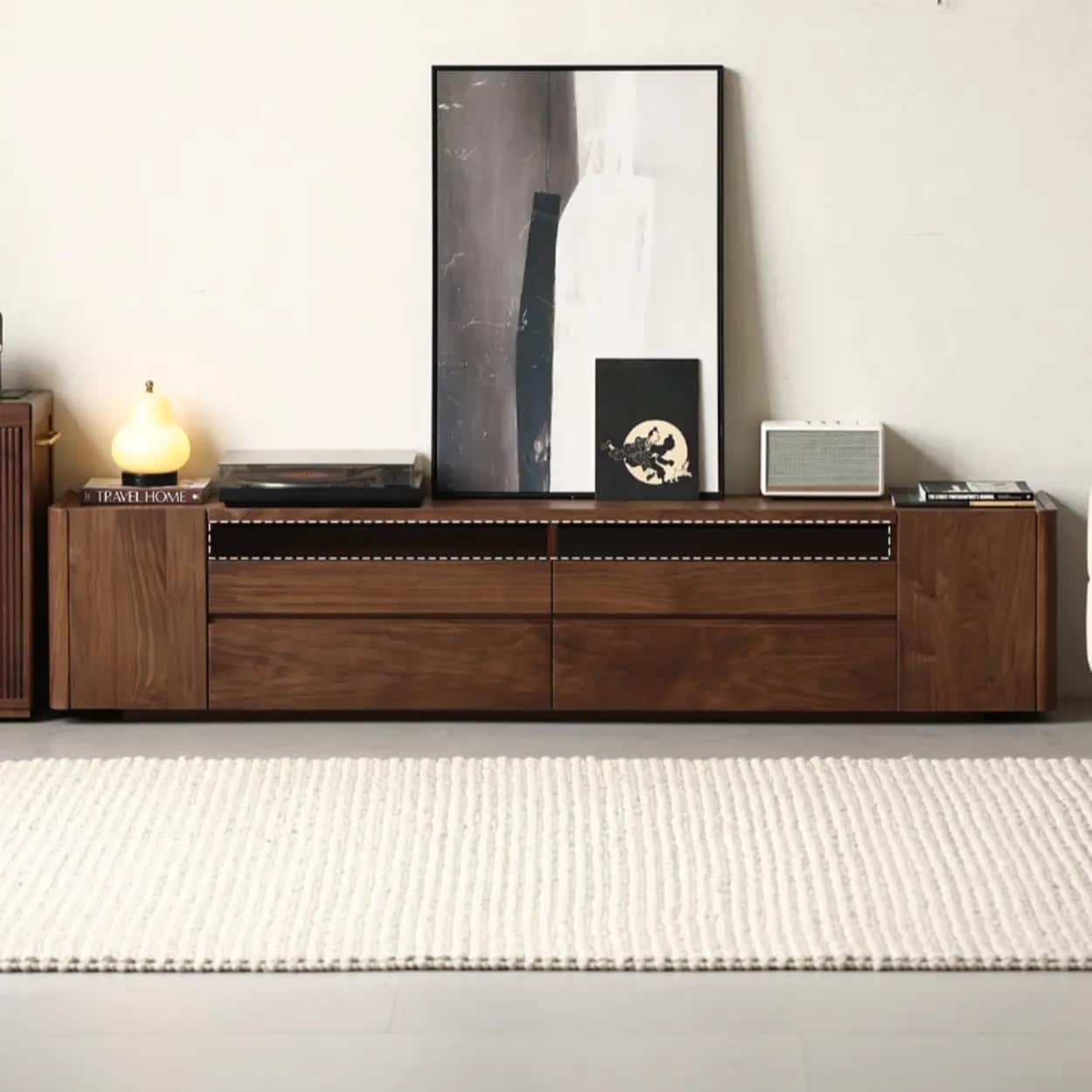 brown-walnut-wood-cabinet-drawers-shelf-long-tv-stand-1 Brown Walnut Wood Cabinet Drawers Shelf Long Tv Stand 1