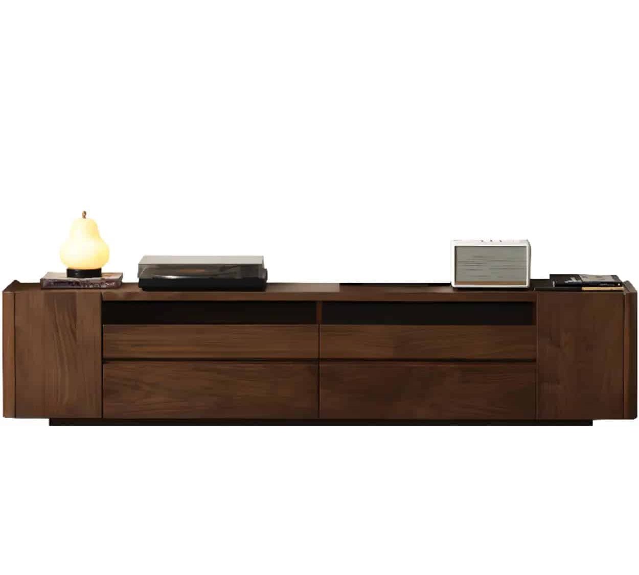 Brown Walnut Wood Cabinet Drawers Shelf Long Tv Stand 2