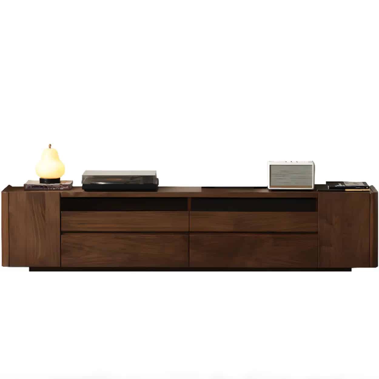 brown-walnut-wood-cabinet-drawers-shelf-long-tv-stand-2 Brown Walnut Wood Cabinet Drawers Shelf Long Tv Stand 2