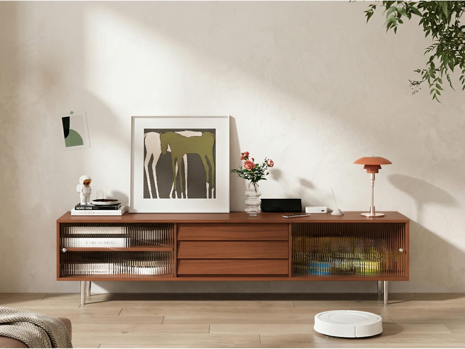 Brown Wood Enclosed Storage TV Stand with Shelves 商品主图 scene