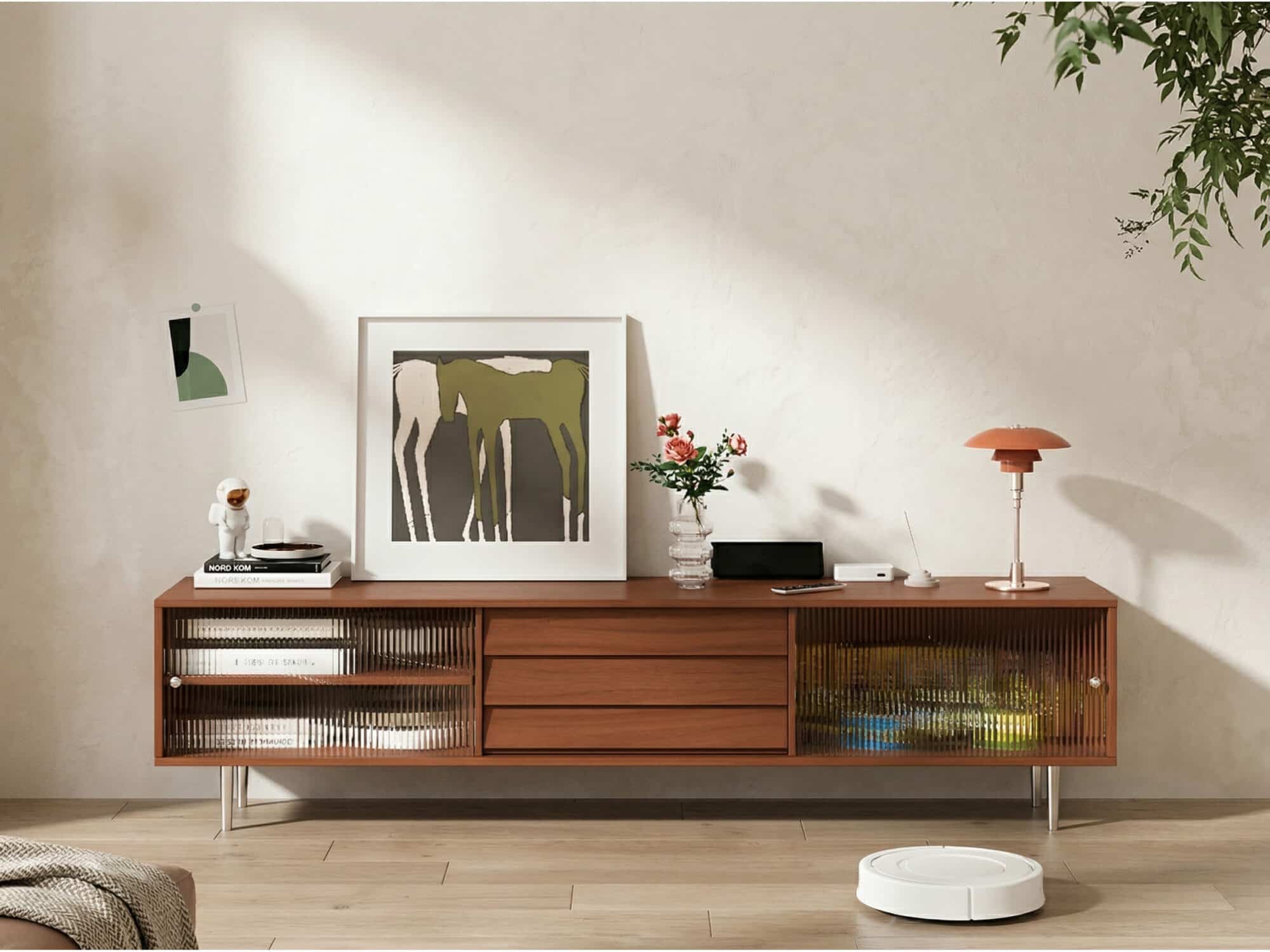Brown Wood Enclosed Storage TV Stand with Shelves - scene - 商品主图 Brown Wood Enclosed Storage TV Stand with Shelves 商品主图 scene