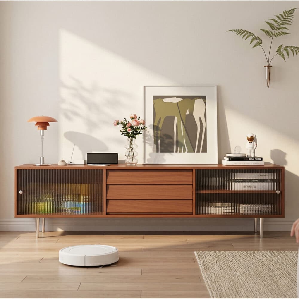 Brown Wood Enclosed Storage TV Stand with Shelves - scene - 相册图 #4 Brown Wood Enclosed Storage TV Stand with Shelves 相册图 #4 scene