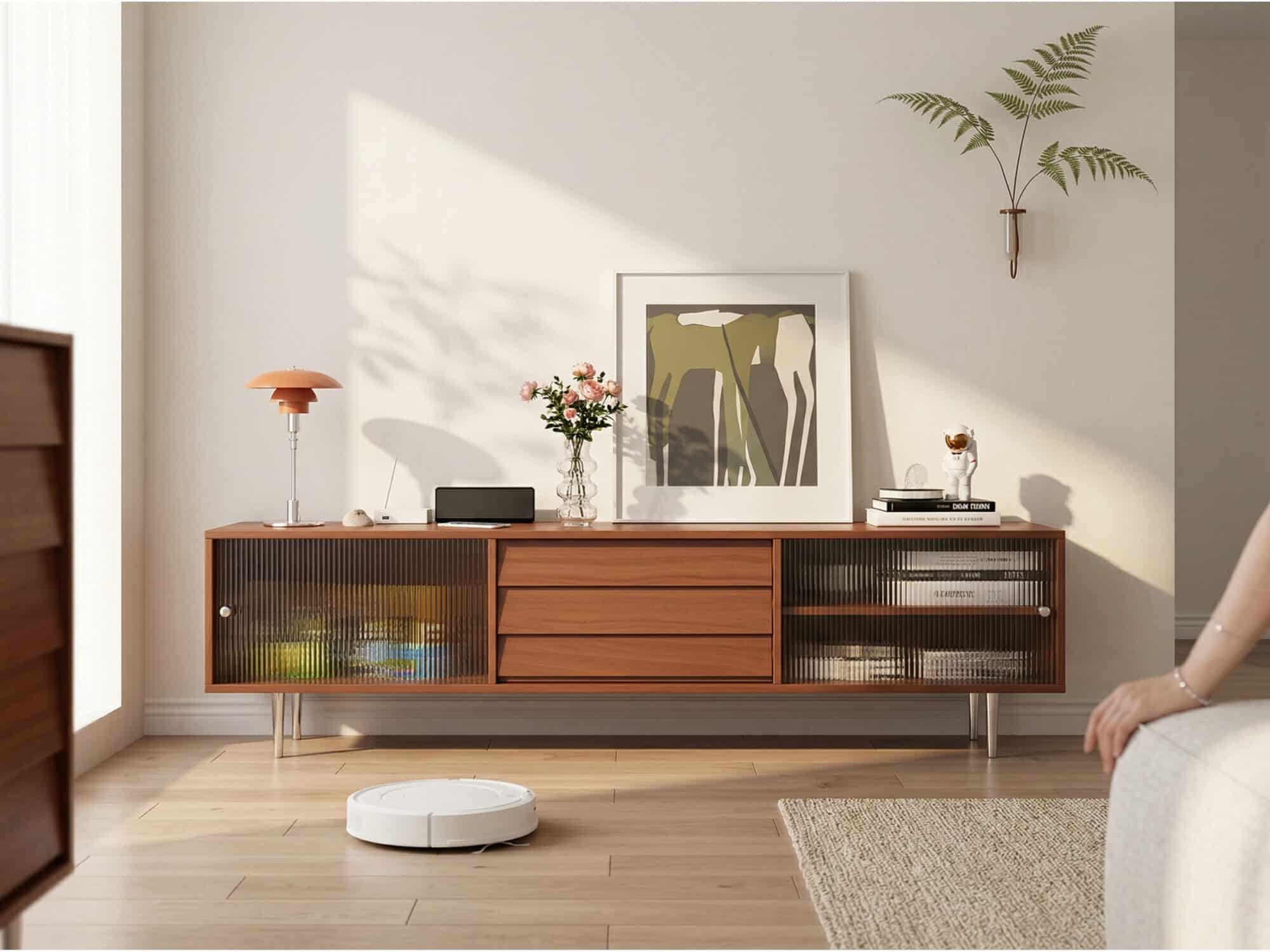 Brown Wood Enclosed Storage TV Stand with Shelves - scene - 相册图 #4 Brown Wood Enclosed Storage TV Stand with Shelves 相册图 #4 scene