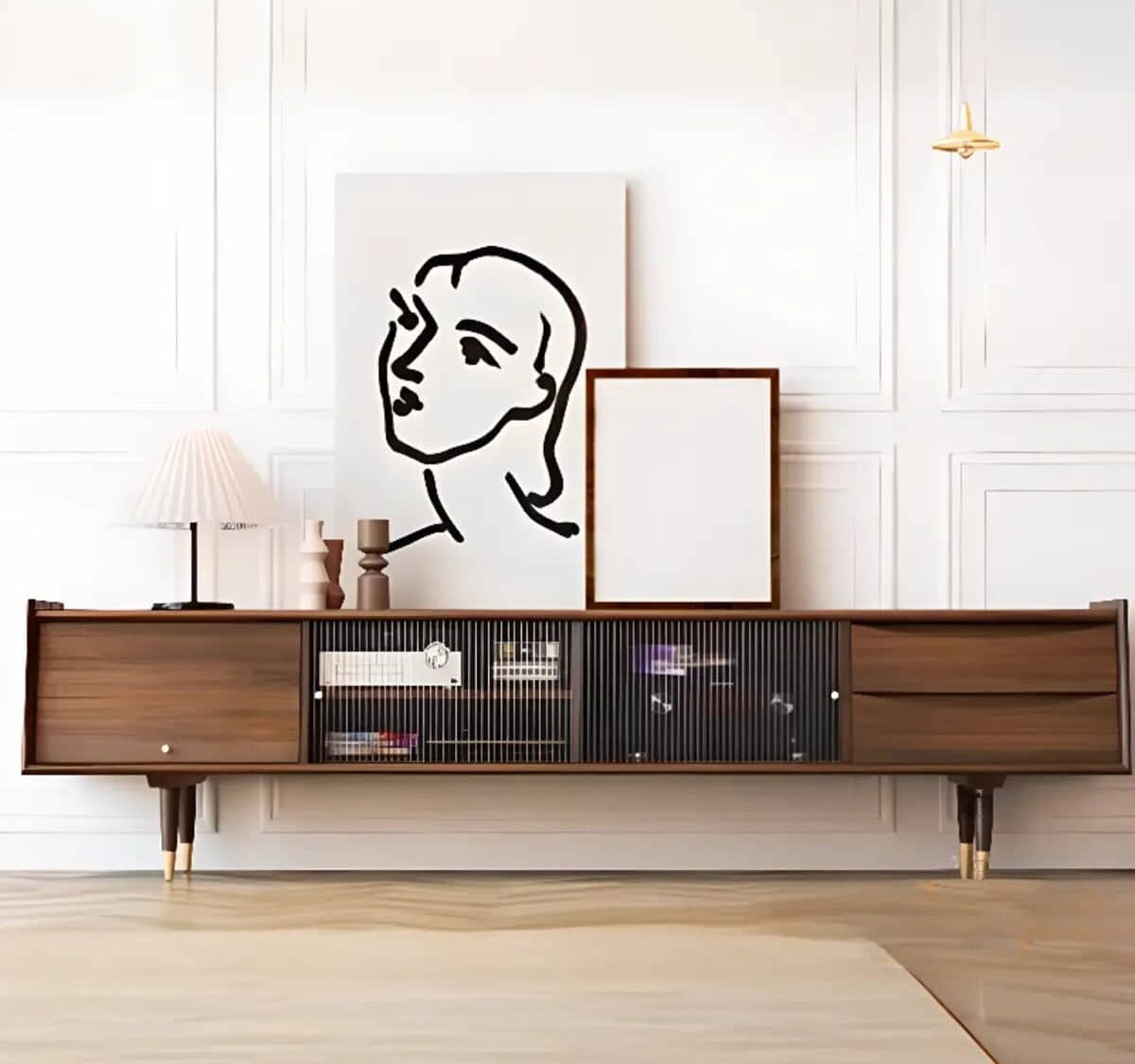 Dark Walnut Wood Drawers Shelves Cabinets Tv Stand 1