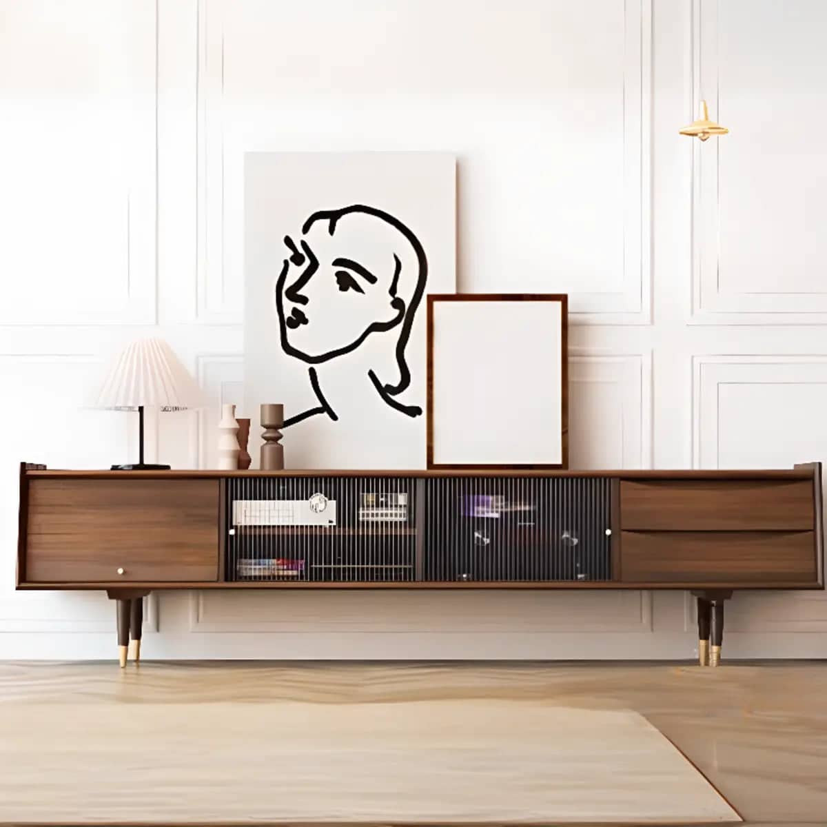 dark-walnut-wood-drawers-shelves-cabinets-tv-stand-1 Dark Walnut Wood Drawers Shelves Cabinets Tv Stand 1