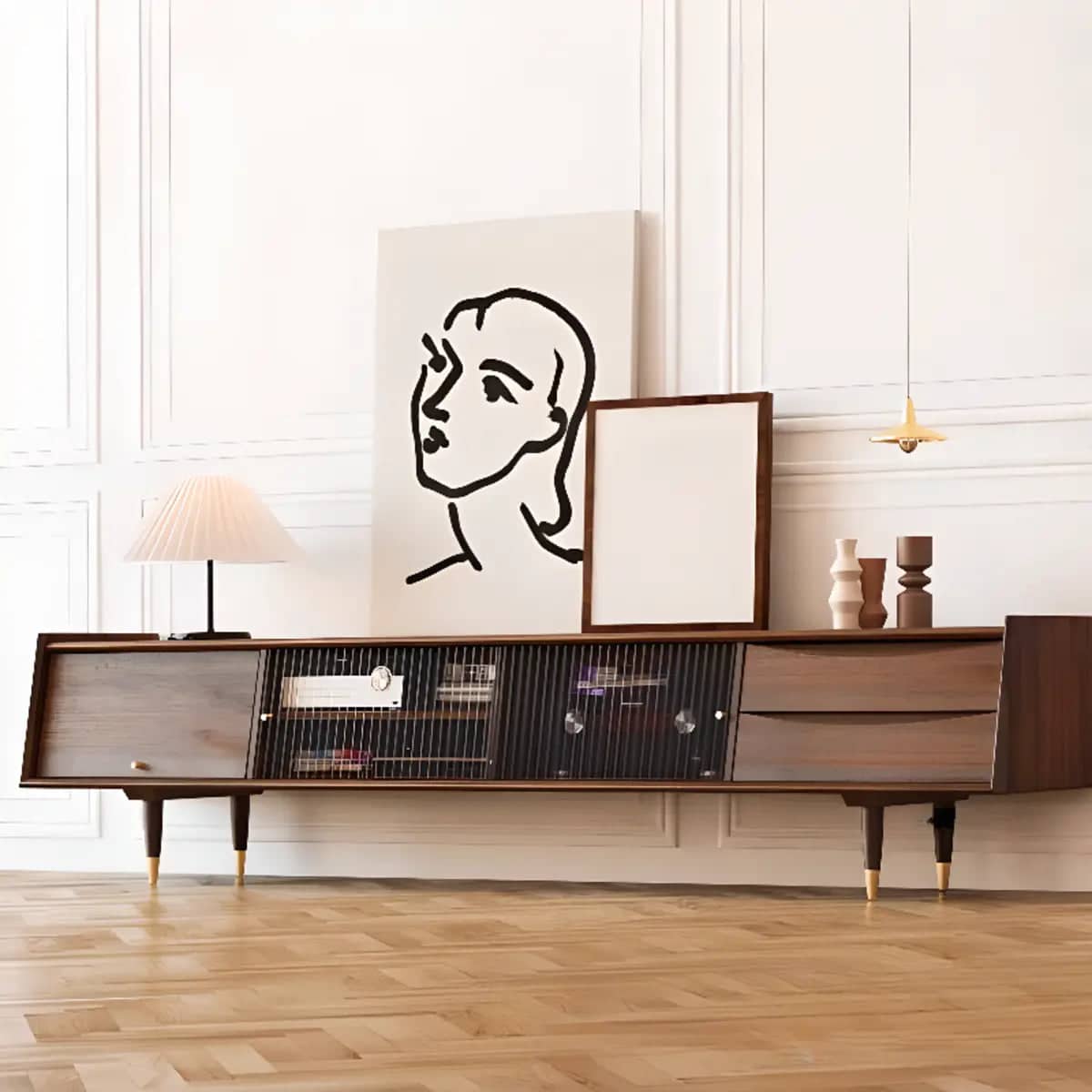 dark-walnut-wood-drawers-shelves-cabinets-tv-stand-4 Dark Walnut Wood Drawers Shelves Cabinets Tv Stand 4