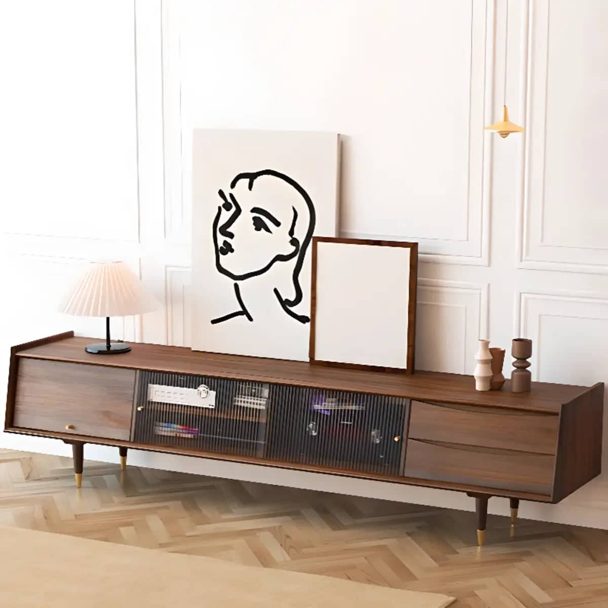 dark-walnut-wood-drawers-shelves-cabinets-tv-stand-5 Dark Walnut Wood Drawers Shelves Cabinets Tv Stand 5