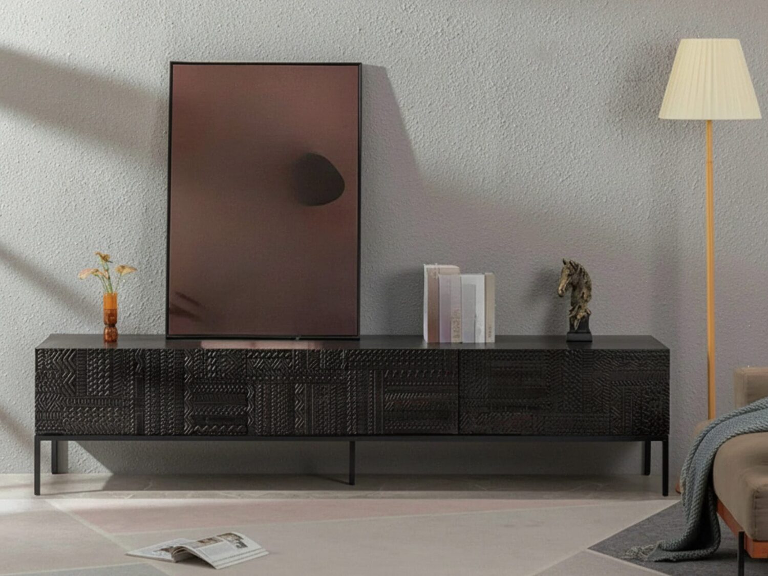 elegant-black-wood-rectangle-carving-long-tv-stand-1 Elegant Black Wood Rectangle Carving Long Tv Stand 1