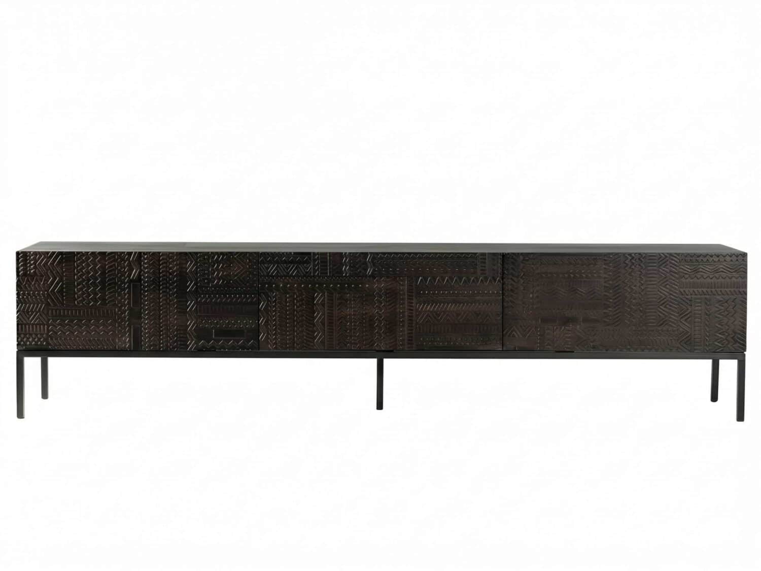 Elegant Black Wood Rectangle Carving Long Tv Stand 2