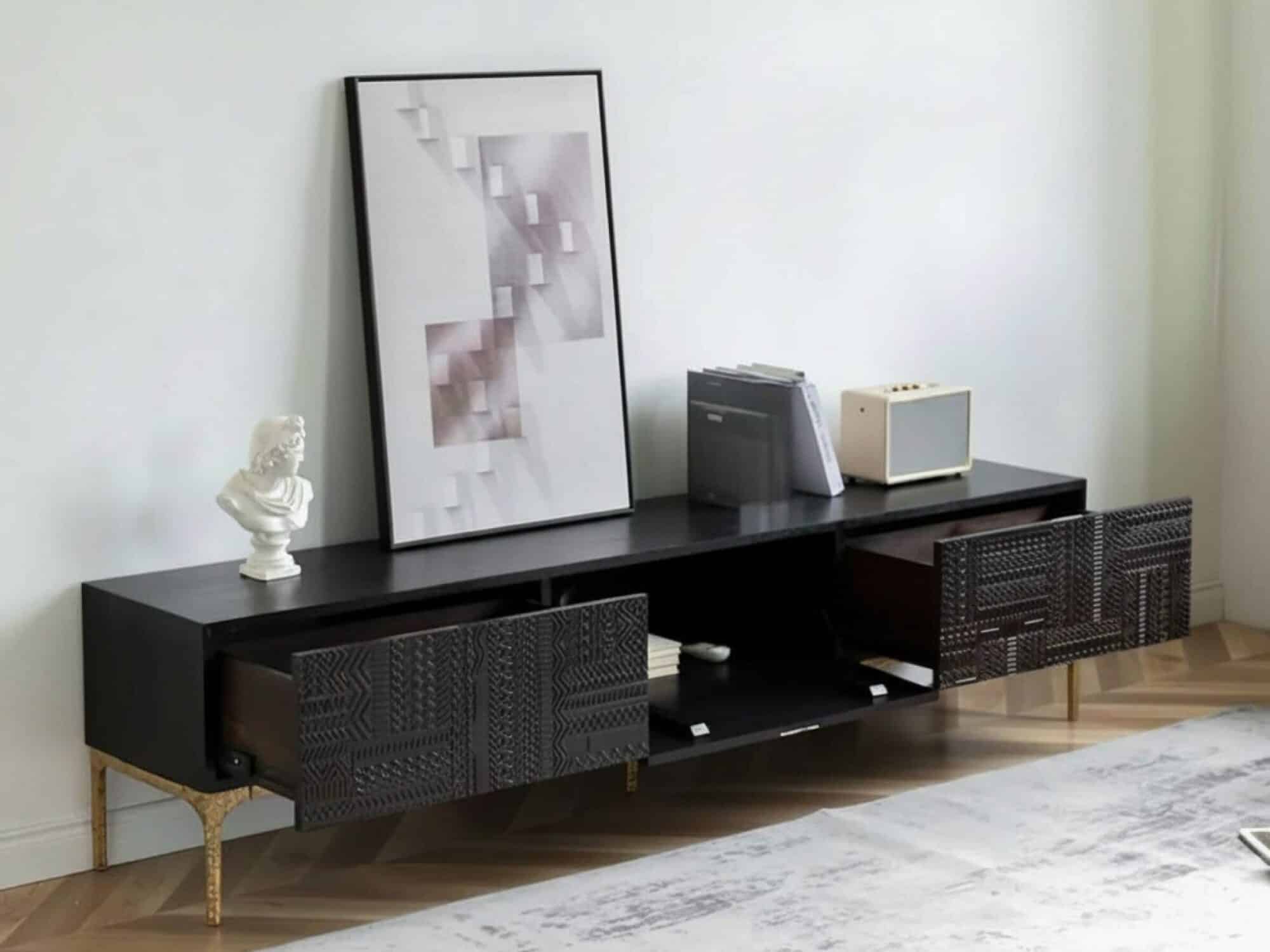 elegant-black-wood-rectangle-carving-long-tv-stand-3 Elegant Black Wood Rectangle Carving Long Tv Stand 3
