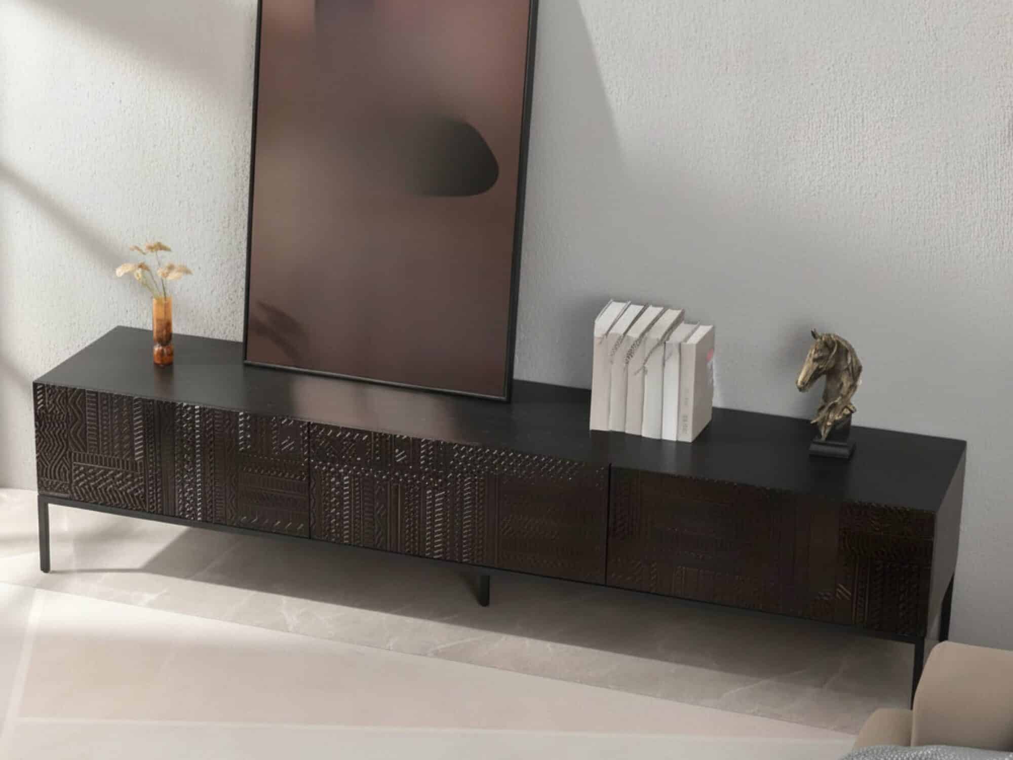 elegant-black-wood-rectangle-carving-long-tv-stand-4 Elegant Black Wood Rectangle Carving Long Tv Stand 4