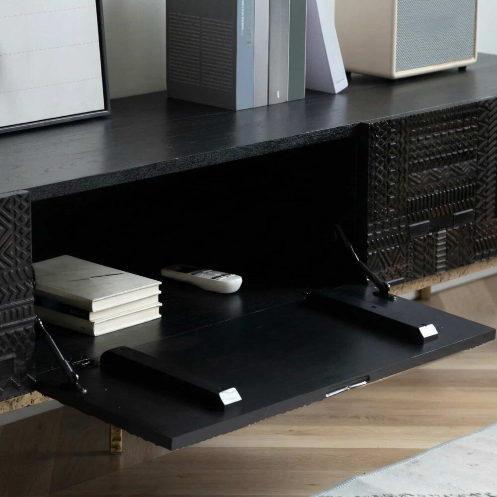 elegant-black-wood-rectangle-carving-long-tv-stand-9 Elegant Black Wood Rectangle Carving Long Tv Stand 9