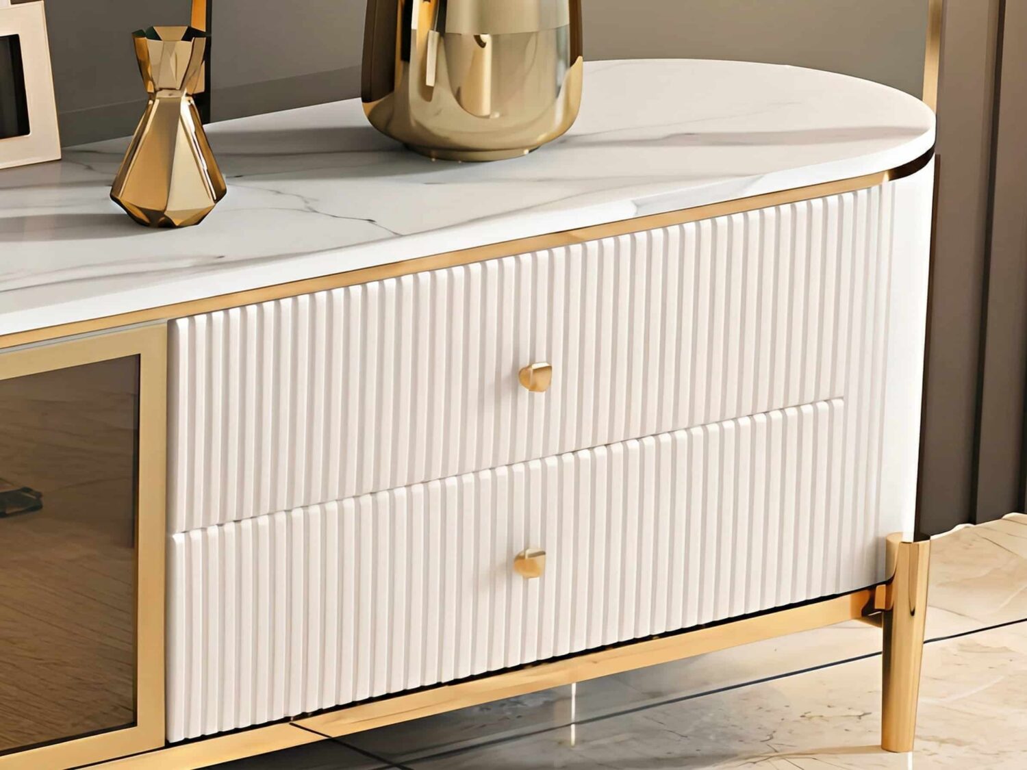 Glam Grey Stone Cabinet Shelves Drawers TV Stand 相册图 #5 resized