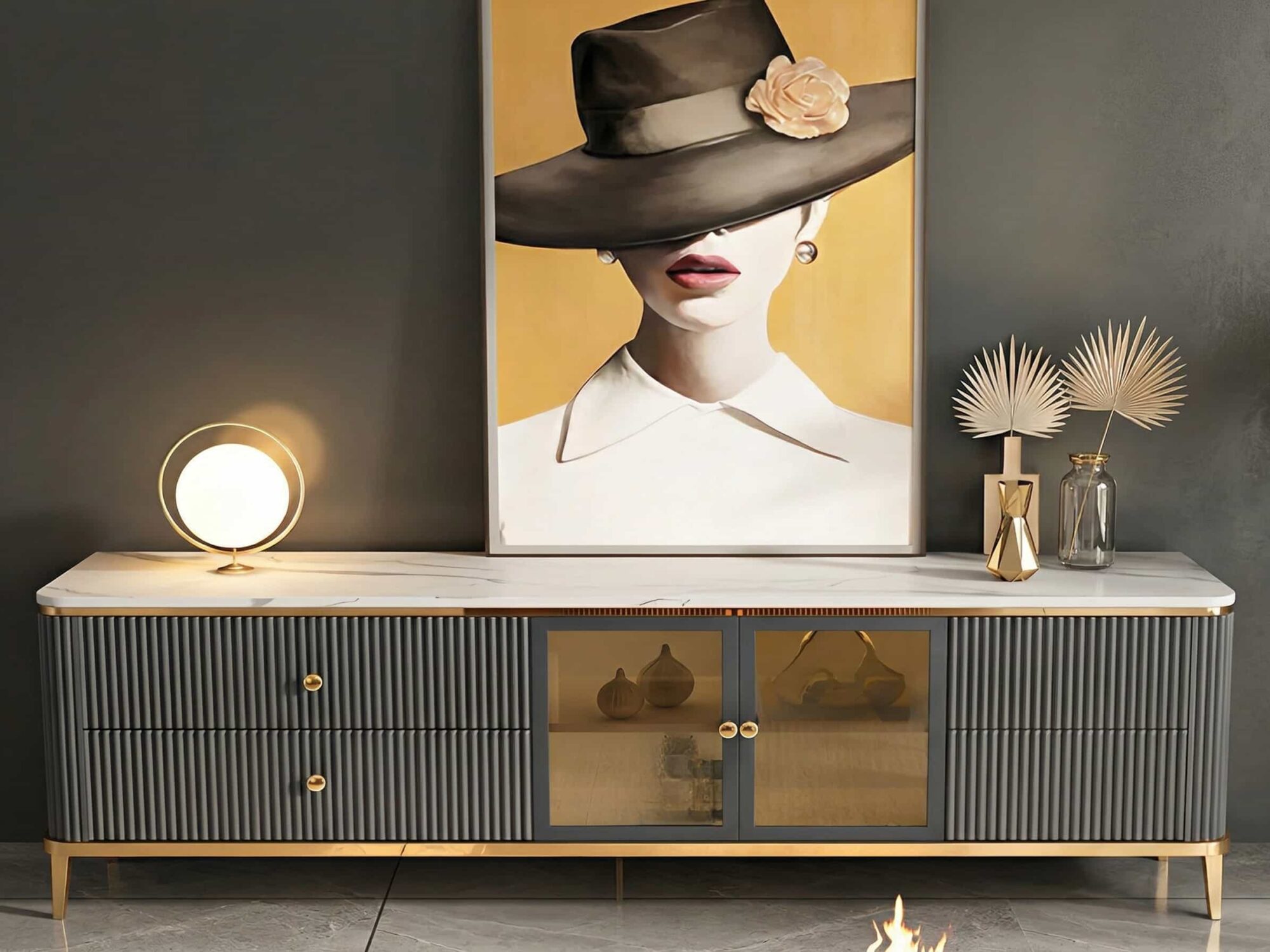 Glam Grey Stone Cabinet Shelves Drawers TV Stand - resized - 相册图 #6 Glam Grey Stone Cabinet Shelves Drawers TV Stand 相册图 #6 resized