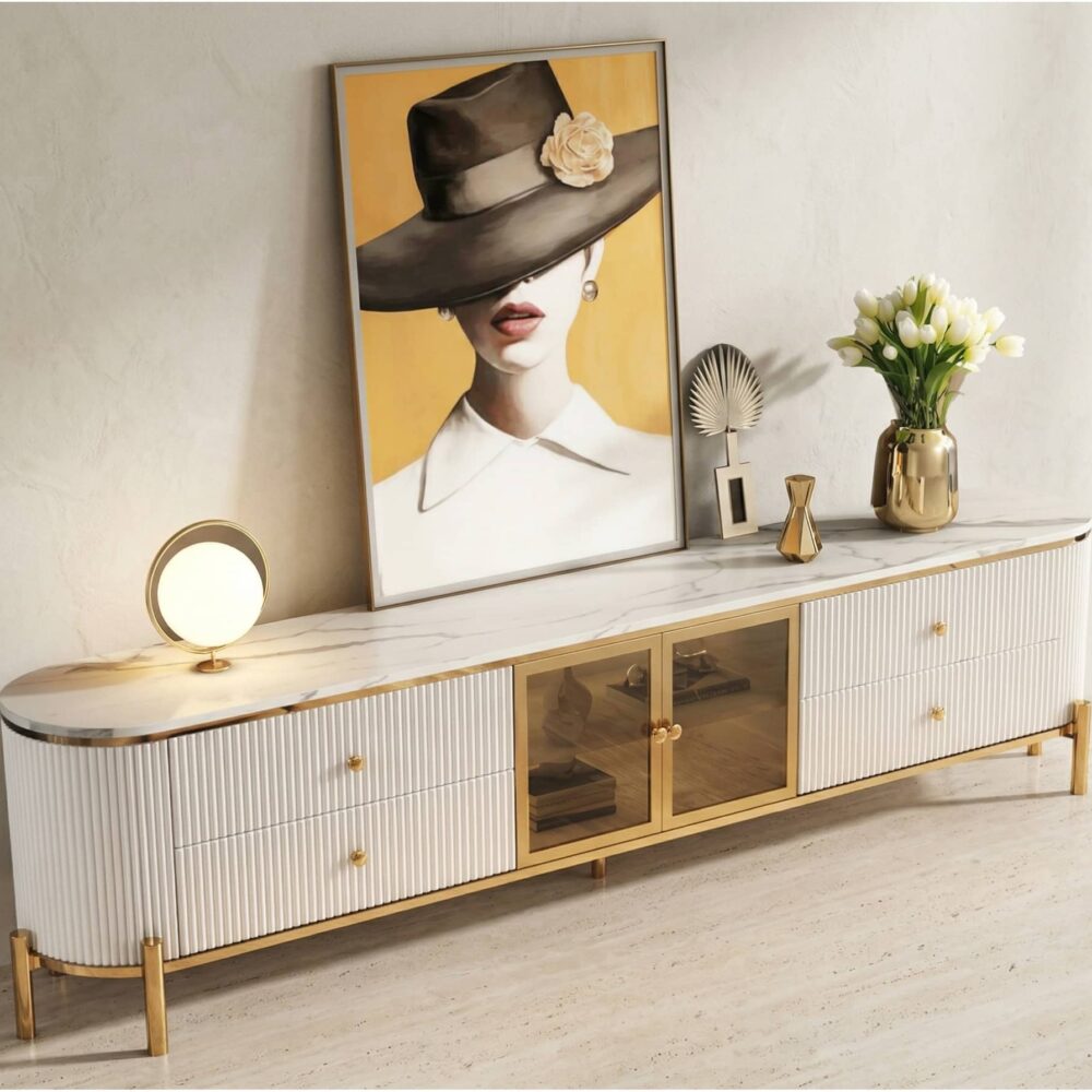 Glam Grey Stone Cabinet Shelves Drawers TV Stand - scene - 相册图 #4 Glam Grey Stone Cabinet Shelves Drawers TV Stand 相册图 #4 scene