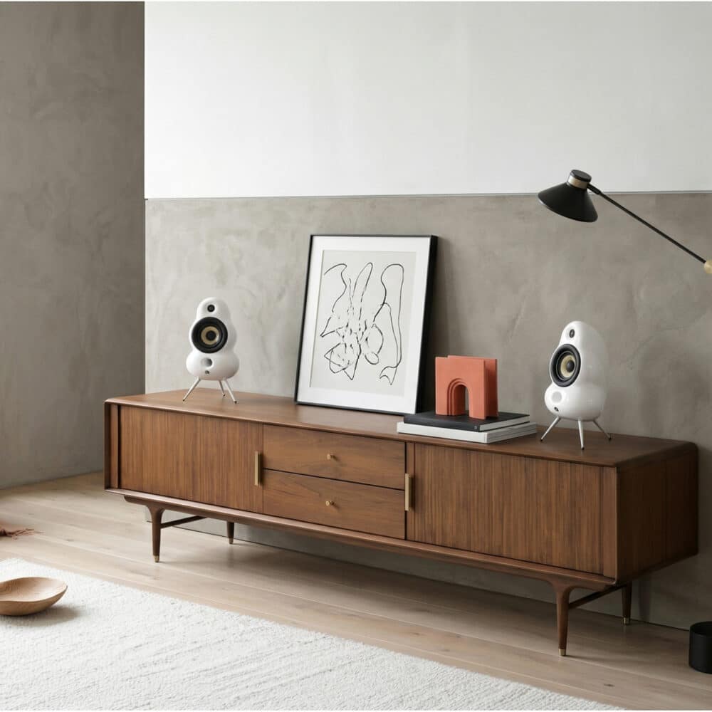 Industrial Oak Wood Enclosed Storage Long TV Stand - scene - 相册图 #1 Industrial Oak Wood Enclosed Storage Long TV Stand 相册图 #1 scene