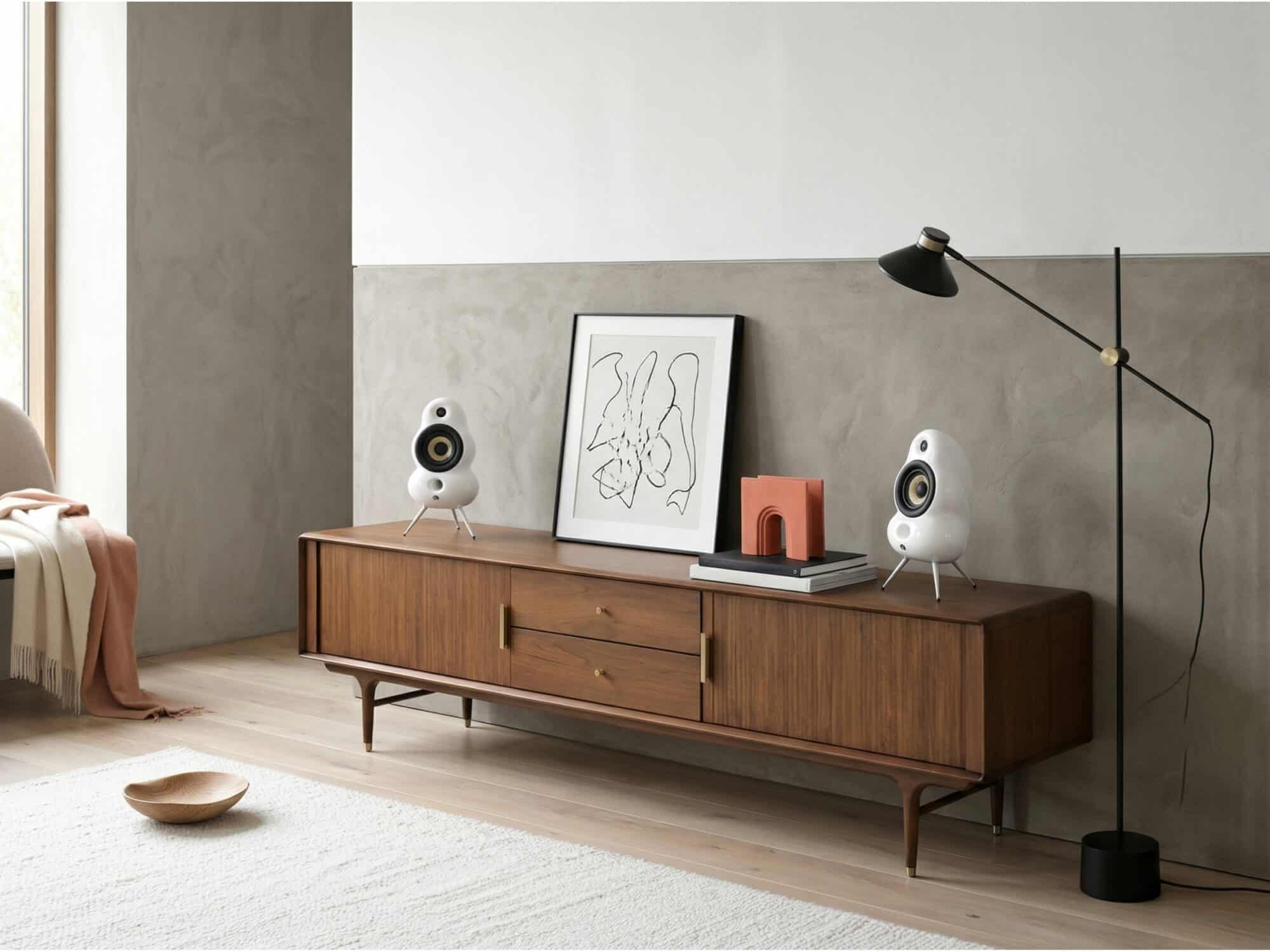 Industrial Oak Wood Enclosed Storage Long TV Stand - scene - 相册图 #1 Industrial Oak Wood Enclosed Storage Long TV Stand 相册图 #1 scene