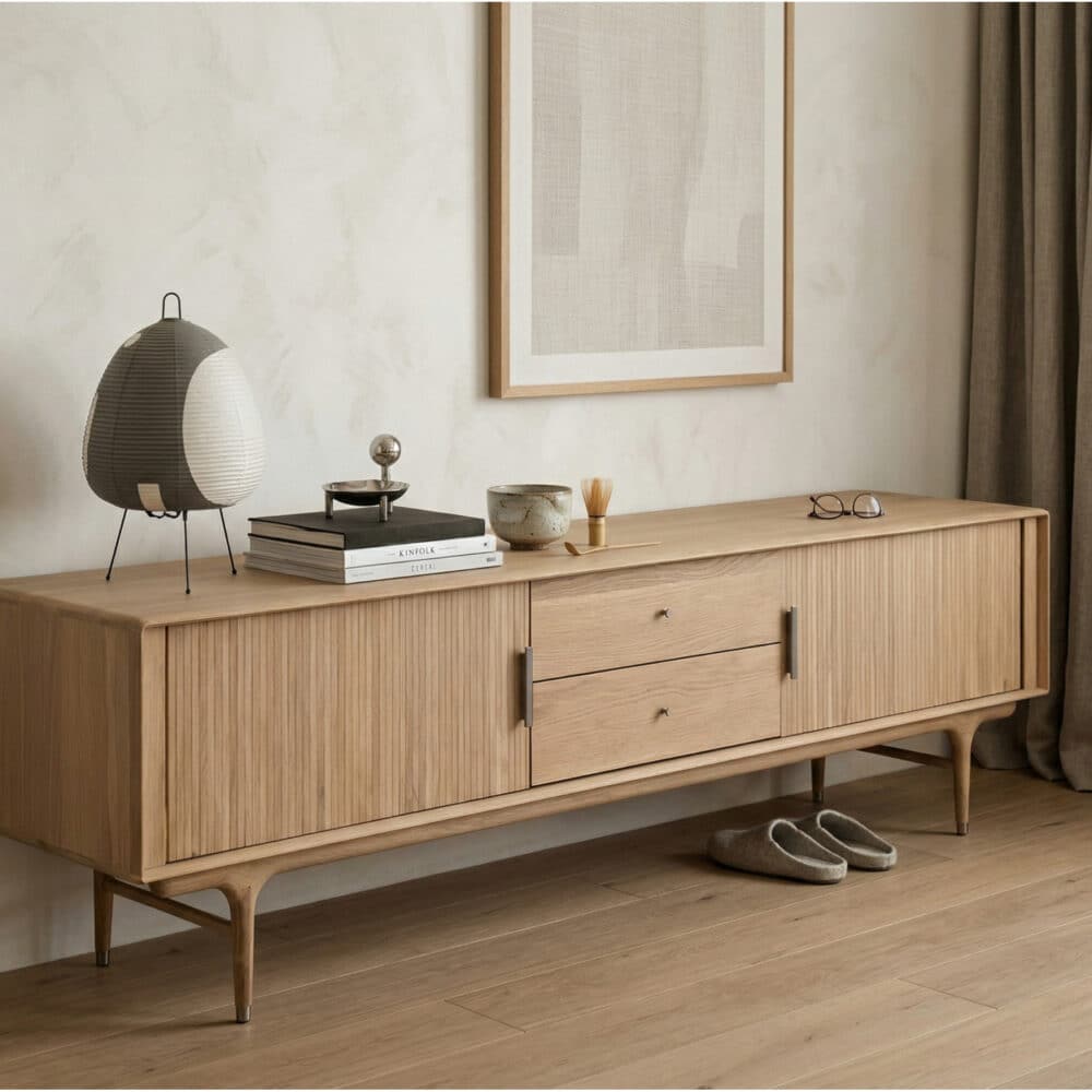 Industrial Oak Wood Enclosed Storage Long TV Stand - scene - 相册图 #3 Industrial Oak Wood Enclosed Storage Long TV Stand 相册图 #3 scene