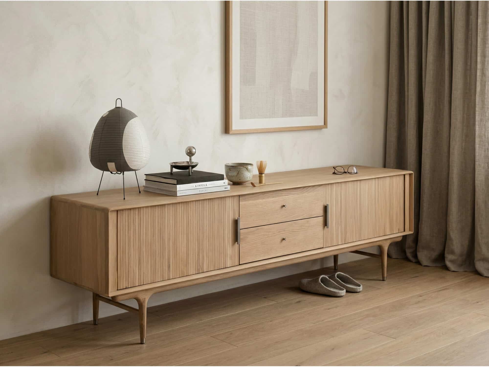 Industrial Oak Wood Enclosed Storage Long TV Stand - scene - 相册图 #3 Industrial Oak Wood Enclosed Storage Long TV Stand 相册图 #3 scene