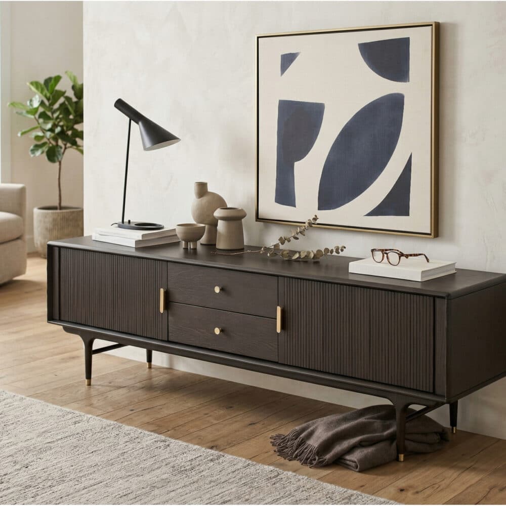 Industrial Oak Wood Enclosed Storage Long TV Stand - scene - 相册图 #4 Industrial Oak Wood Enclosed Storage Long TV Stand 相册图 #4 scene