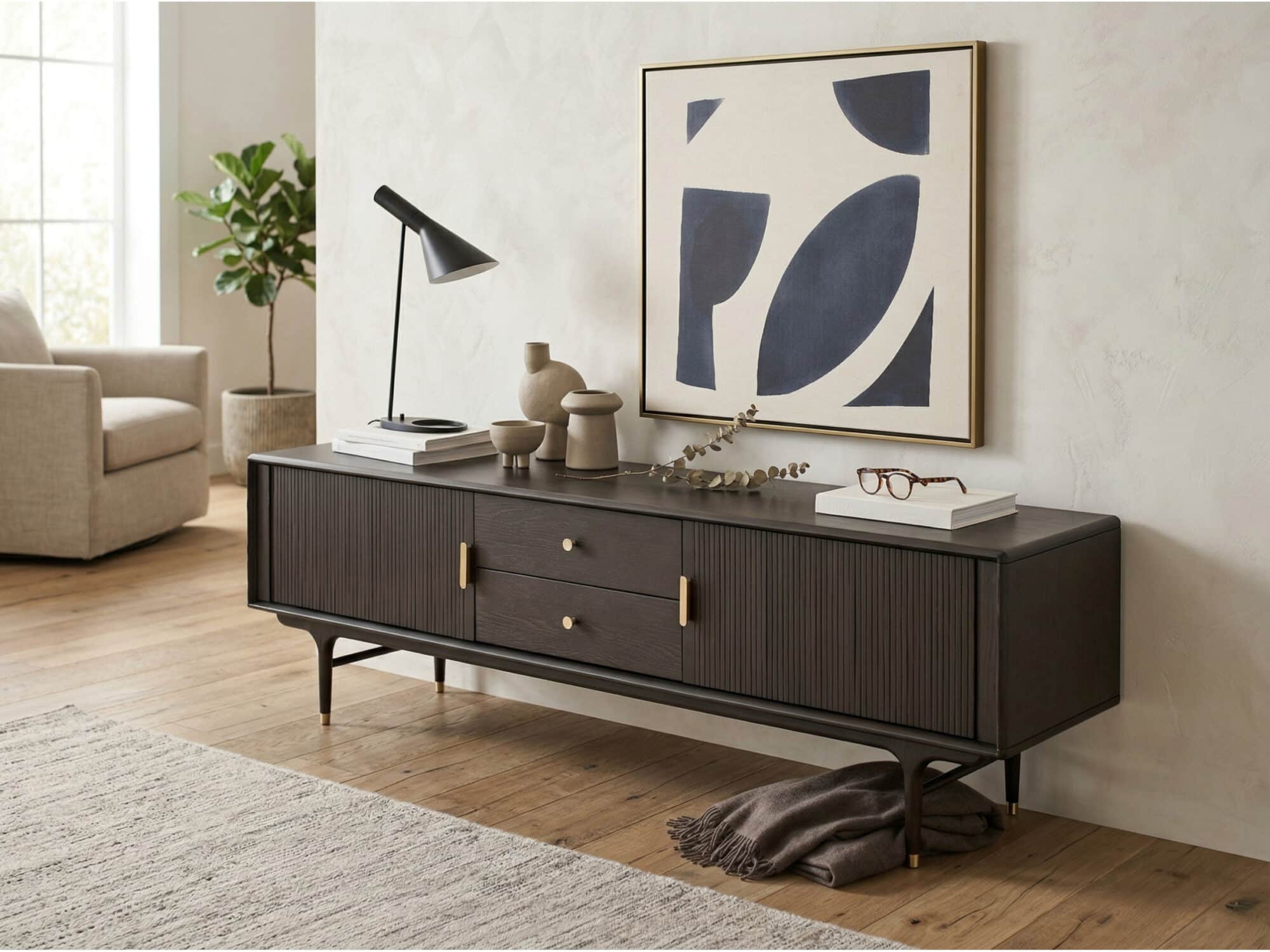 Industrial Oak Wood Enclosed Storage Long TV Stand - scene - 相册图 #4 Industrial Oak Wood Enclosed Storage Long TV Stand 相册图 #4 scene