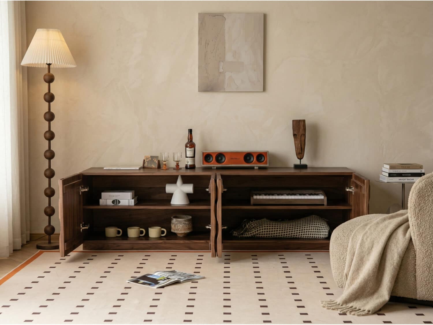 Mid-Century Modern Brown Walnut Shelf Cabinet TV Stand 相册图 #1 scene