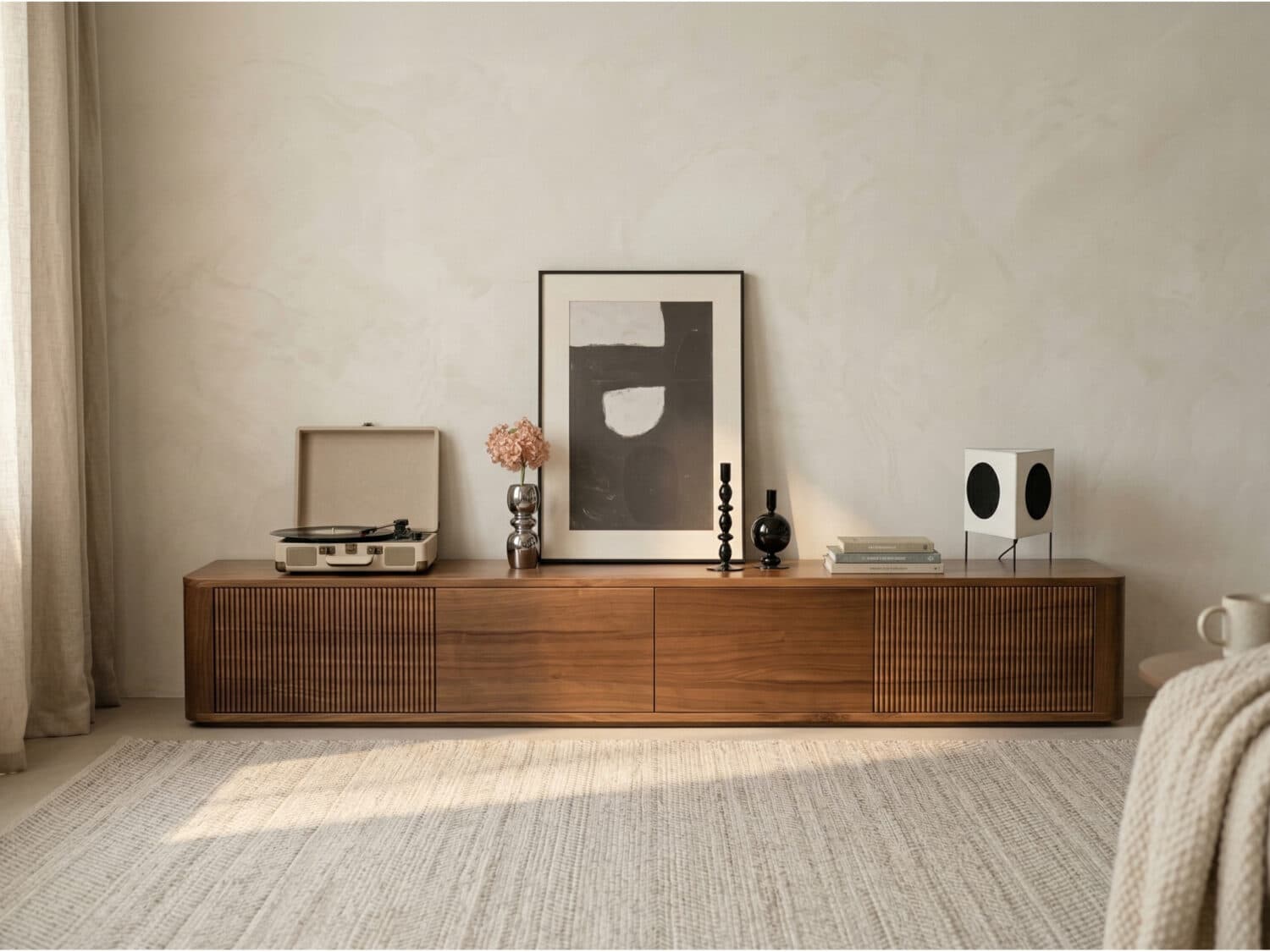 Mid-Century Modern Brown Wood Drawers Long TV Stand 商品主图 scene