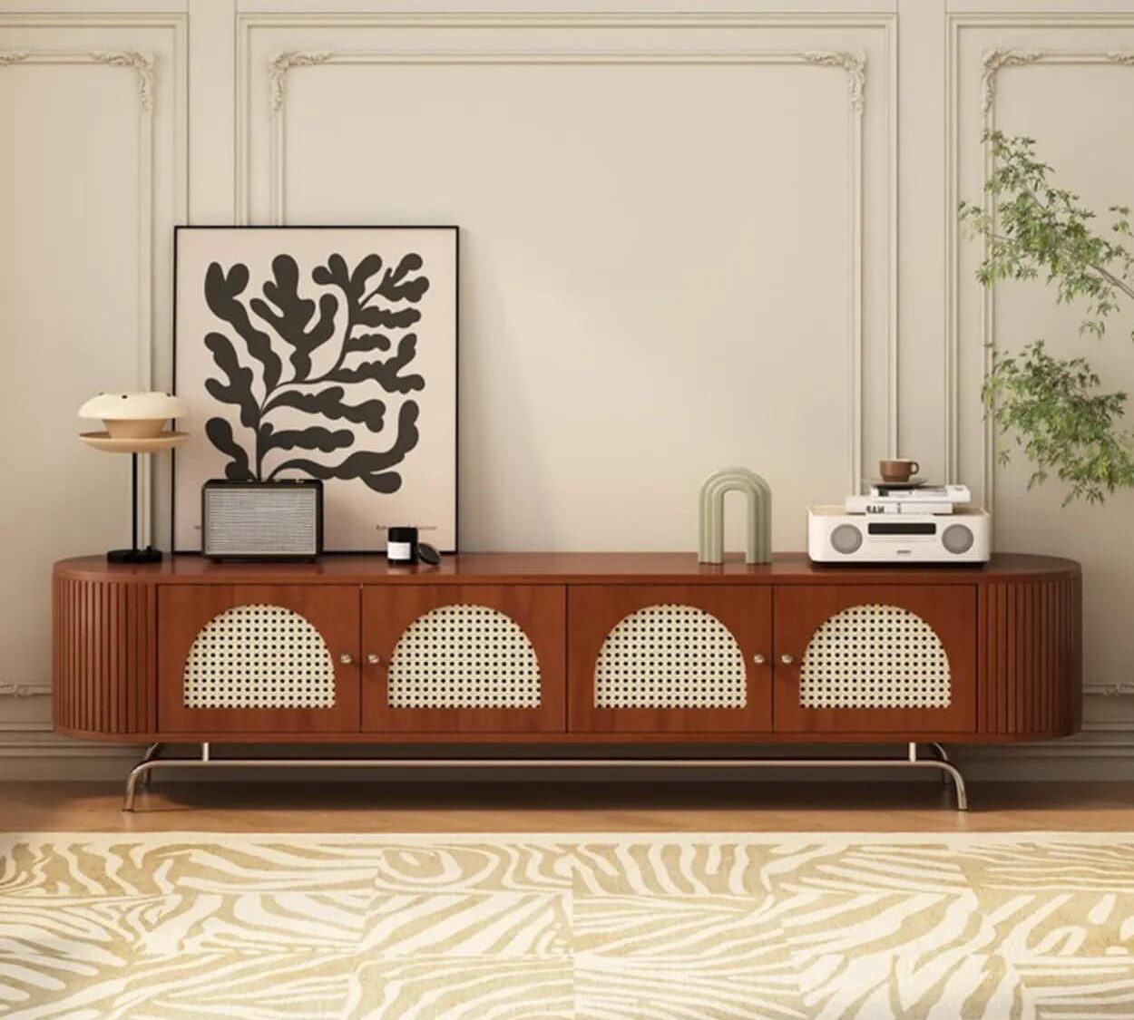 Mid Century Modern Rattan Tv Stand With Ample Storage 1