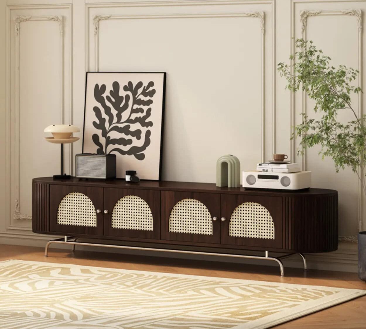 Mid Century Modern Rattan Tv Stand With Ample Storage 3