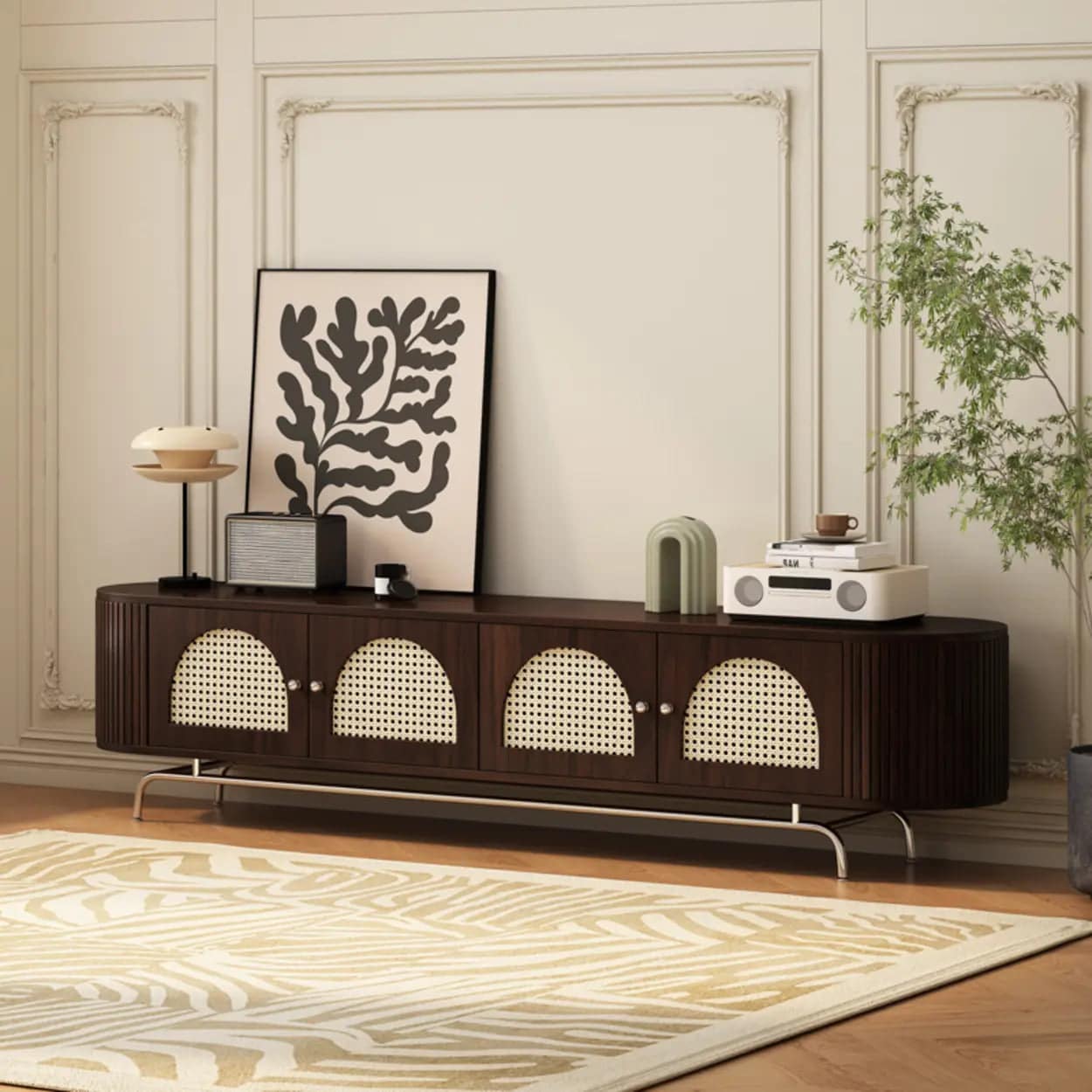 mid-century-modern-rattan-tv-stand-with-ample-storage-3 Mid Century Modern Rattan Tv Stand With Ample Storage 3