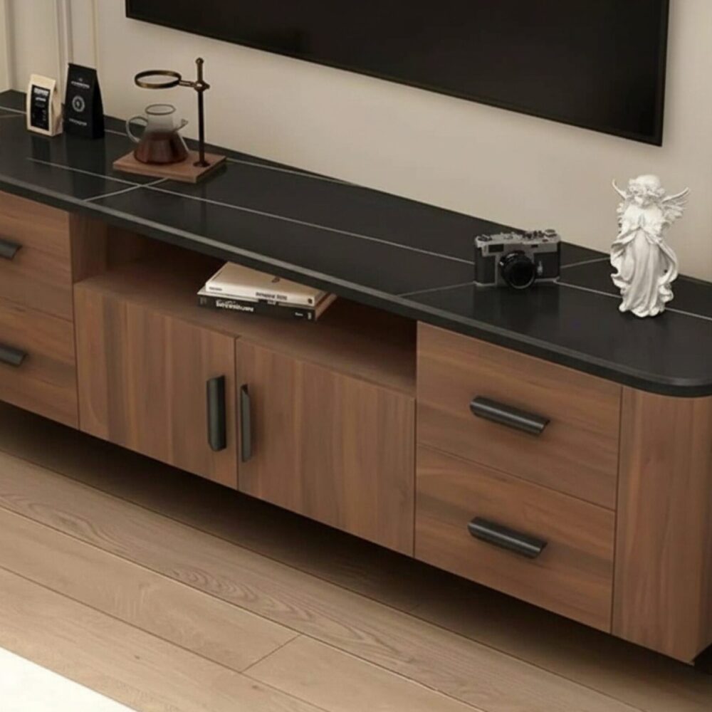 mid-century-modern-walnut-tv-stand-with-black-top-1 Mid Century Modern Walnut Tv Stand With Black Top 1