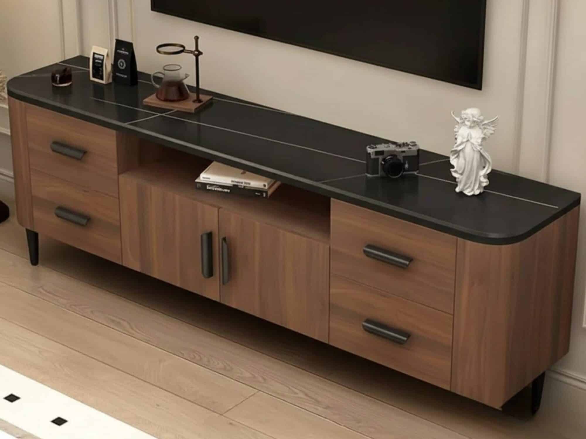 mid-century-modern-walnut-tv-stand-with-black-top-1 Mid Century Modern Walnut Tv Stand With Black Top 1