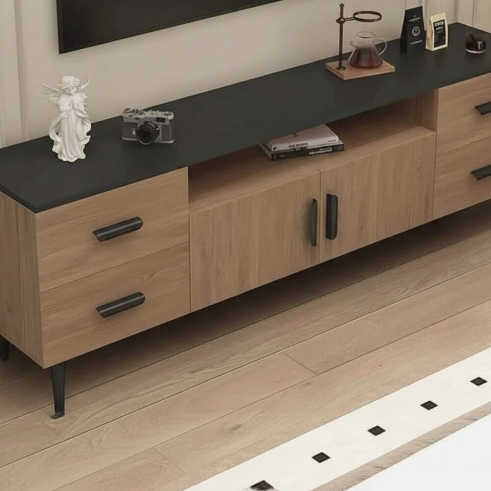 mid-century-modern-walnut-tv-stand-with-black-top-2 Mid Century Modern Walnut Tv Stand With Black Top 2