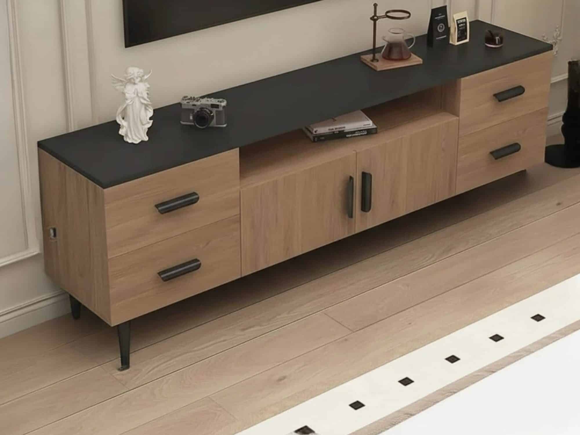 mid-century-modern-walnut-tv-stand-with-black-top-2 Mid Century Modern Walnut Tv Stand With Black Top 2