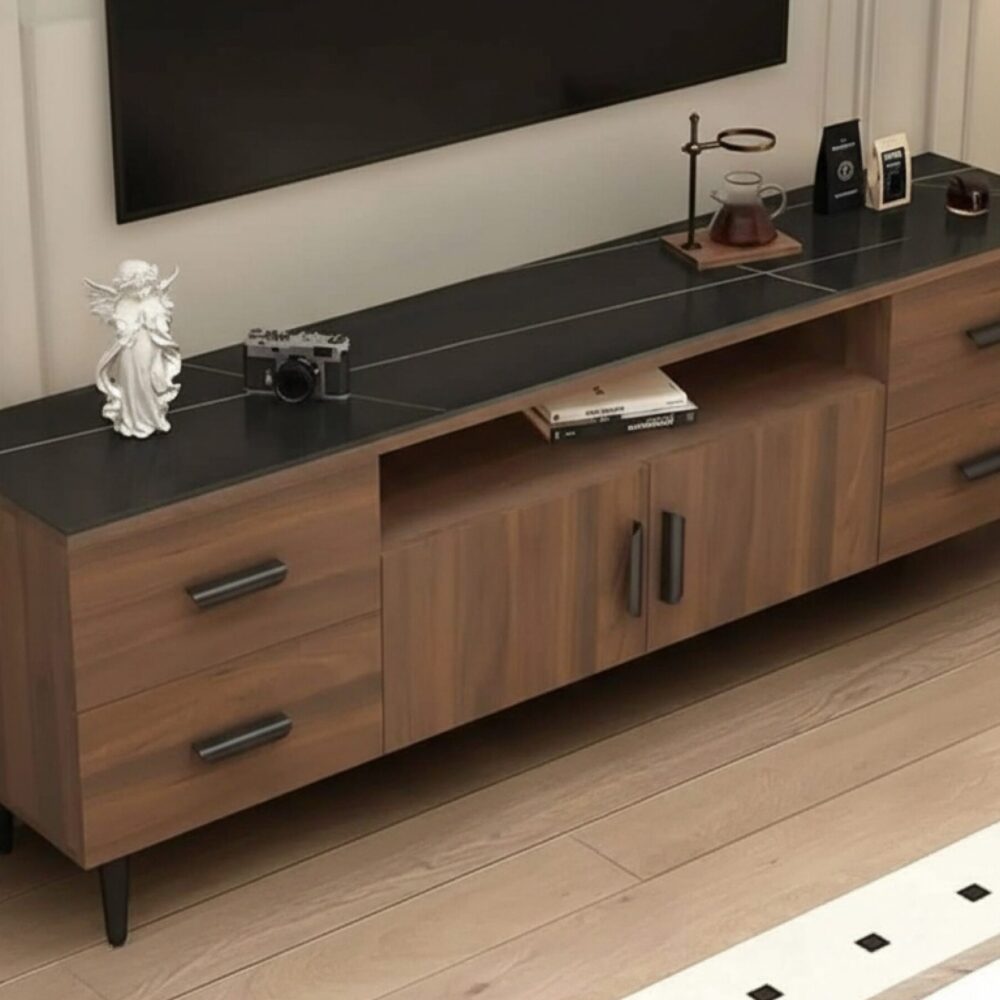 mid-century-modern-walnut-tv-stand-with-black-top-3 Mid Century Modern Walnut Tv Stand With Black Top 3