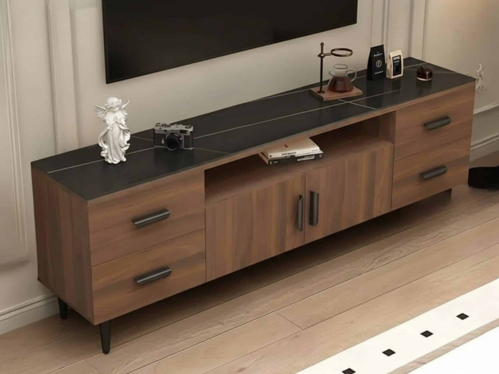 mid-century-modern-walnut-tv-stand-with-black-top-3 Mid Century Modern Walnut Tv Stand With Black Top 3