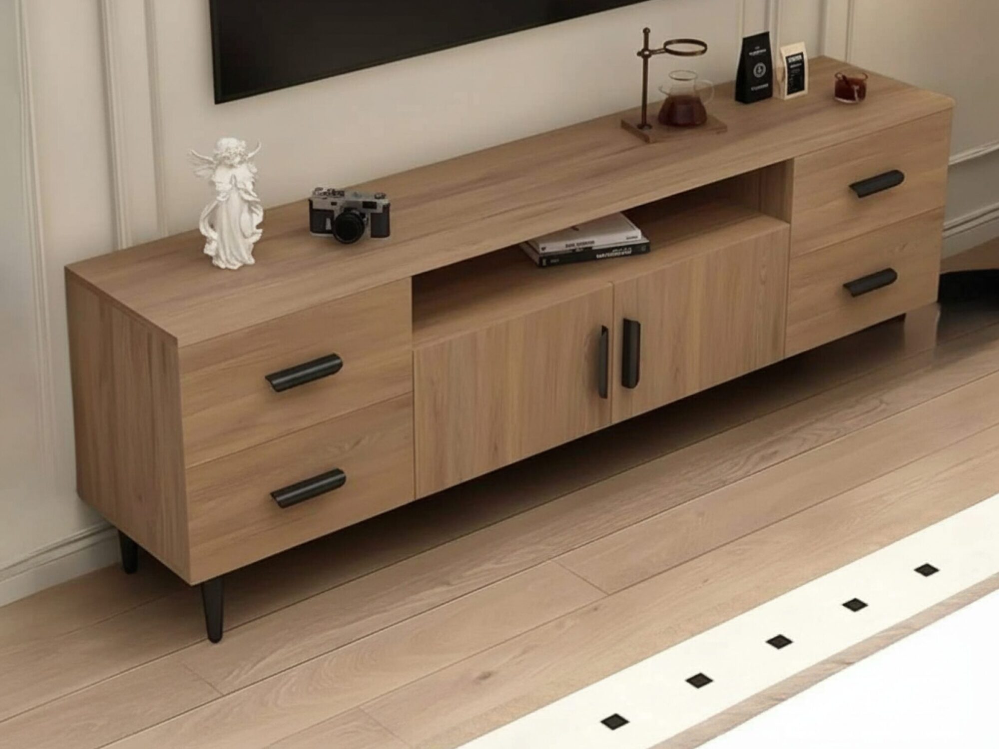 mid-century-modern-walnut-tv-stand-with-black-top-9 Mid Century Modern Walnut Tv Stand With Black Top 9