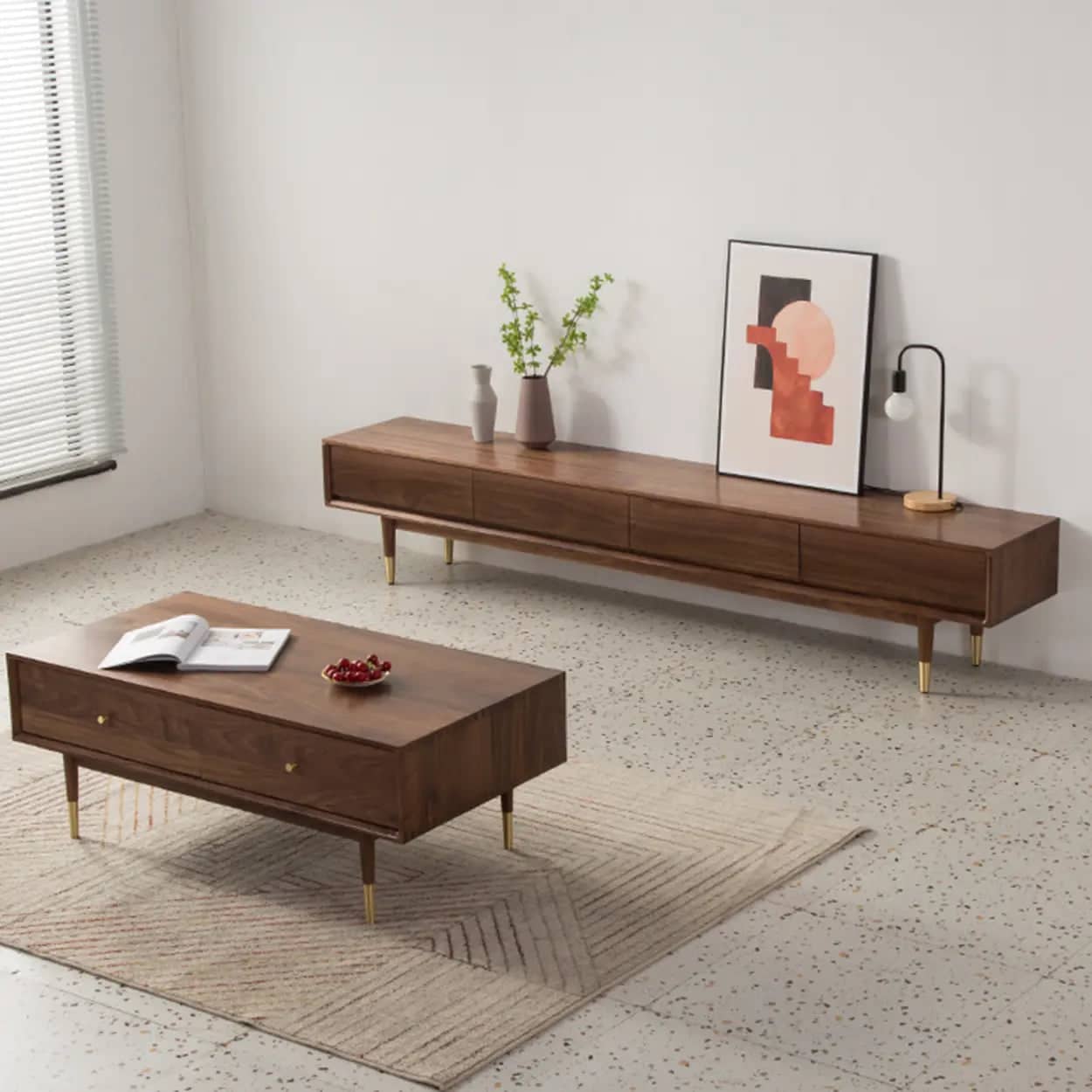 mid-century-modern-walnut-wood-tv-stand-with-legs-drawers-1 Mid Century Modern Walnut Wood Tv Stand With Legs Drawers 1