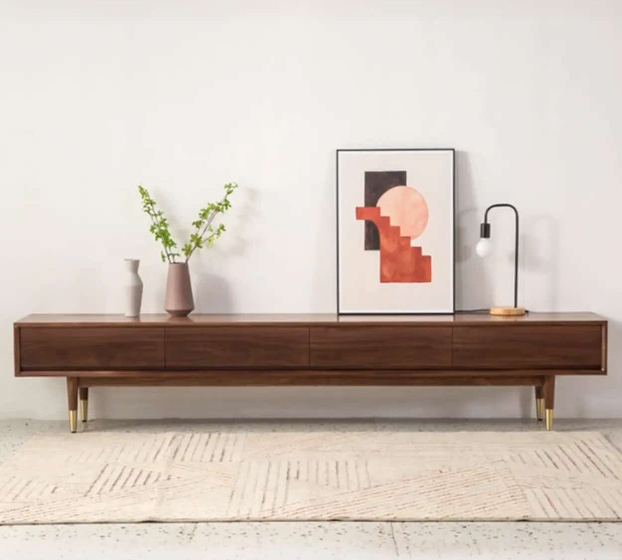 Mid Century Modern Walnut Wood Tv Stand With Legs Drawers 2